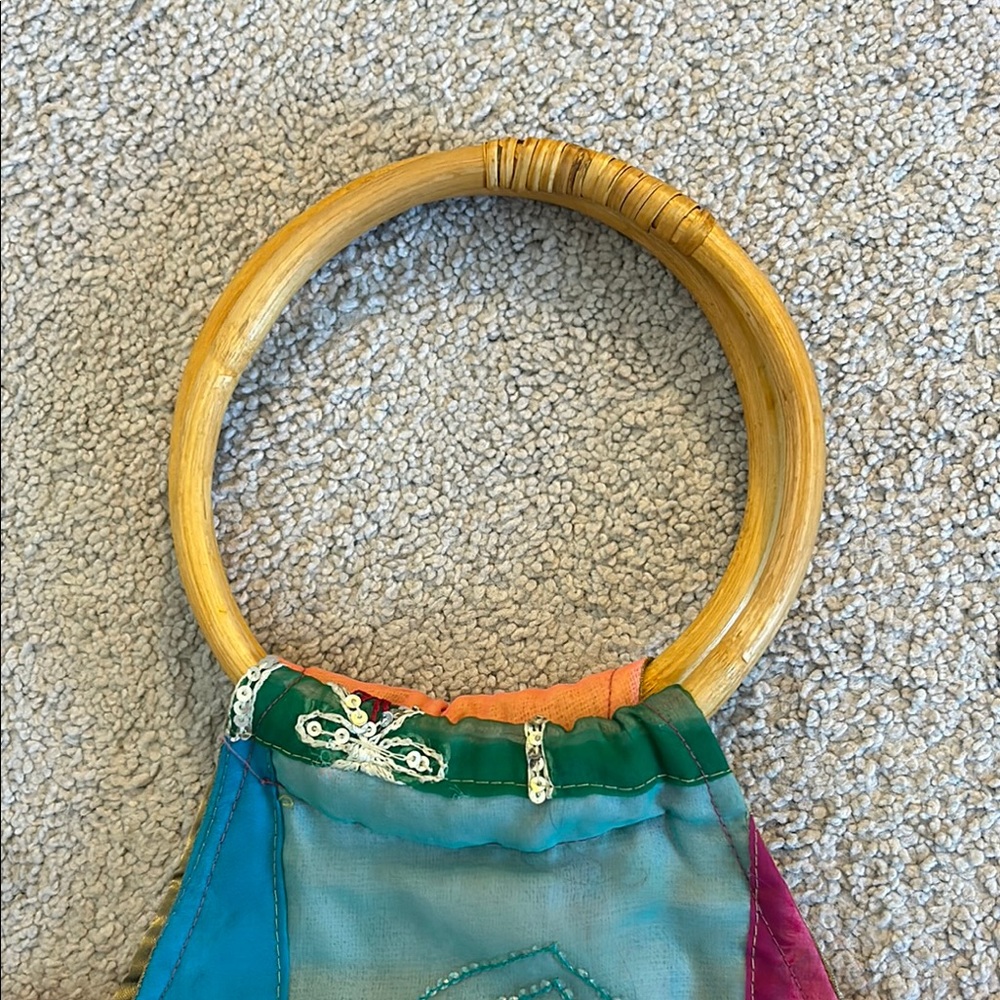 Patchwork Handbag With Wooden Handles - image 3